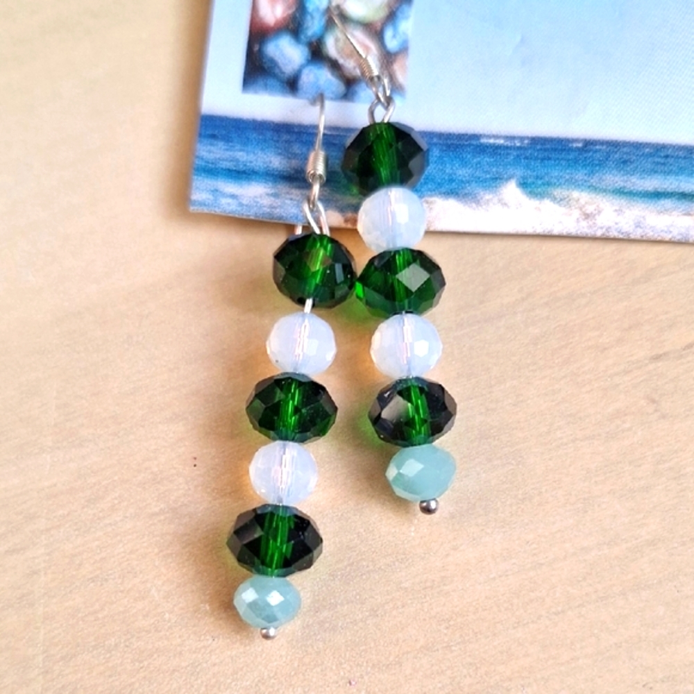 Emerald Swarvoski C Beaded Dangling Earrings